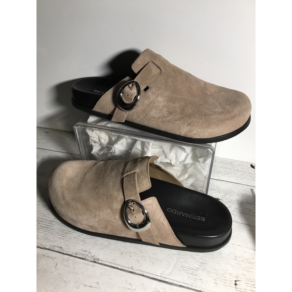 Bernardo Suede Leather Mules Clogs Slip On Buckle Detail‎ Shoes